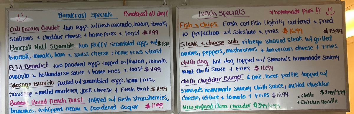 The Courtyard's handwritten specials board, photographed and published to their website